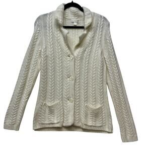 Kenar Cardigan Womens Size‎ L Cable Knit Angora Rabbit Hair Blend Button Front